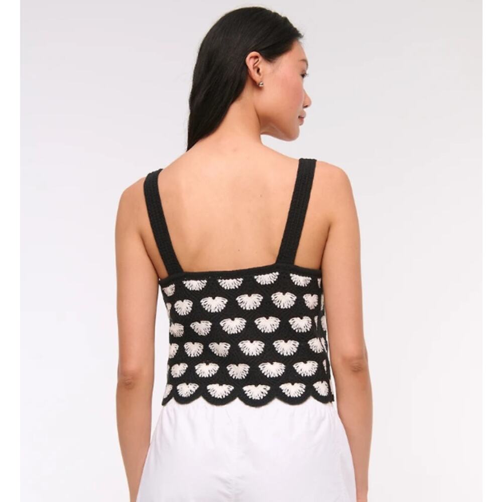Abercrombie & Fitch Crochet-Style Tie-Front Tank Top Sleeveless Open Knit Blouse - Picture 2 of 13